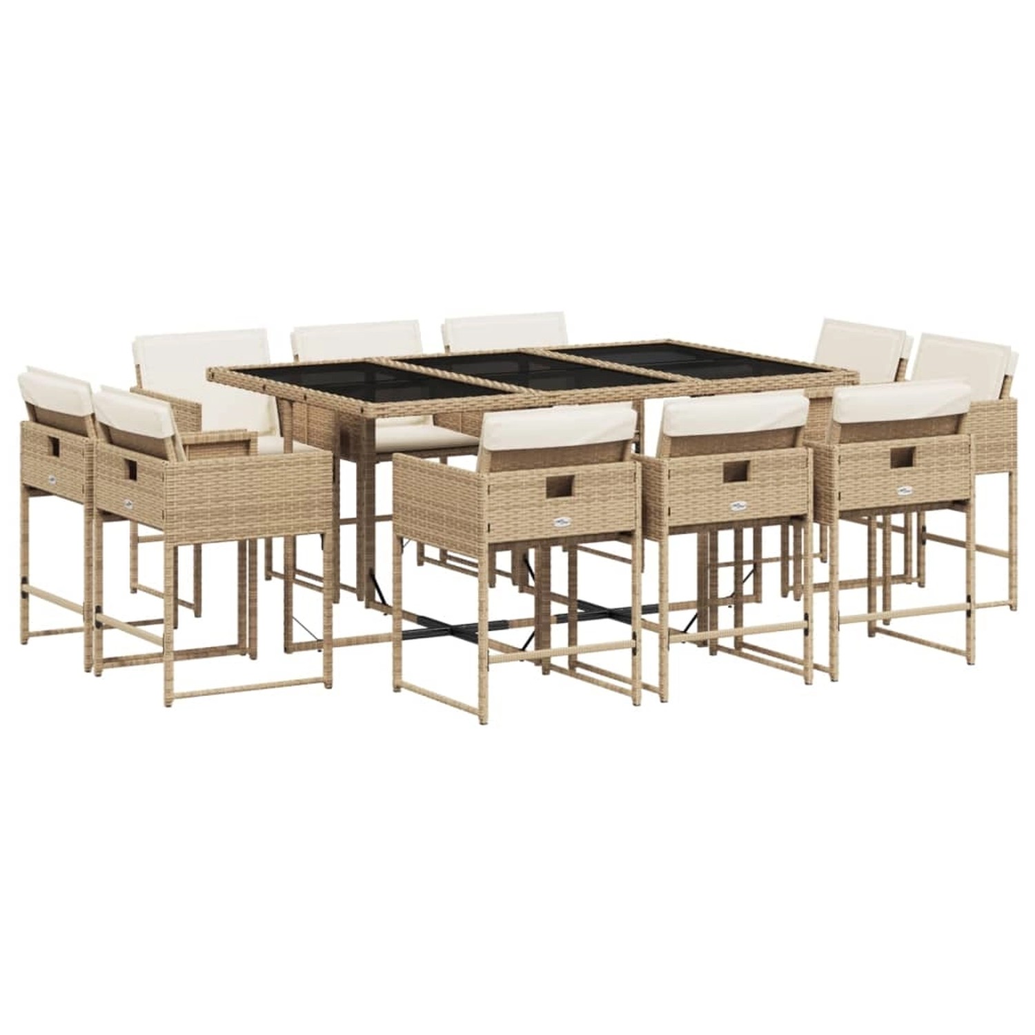 vidaXL 11-tlg Garten-Essgruppe mit Kissen Beige Poly Rattan Modell 10 günstig online kaufen