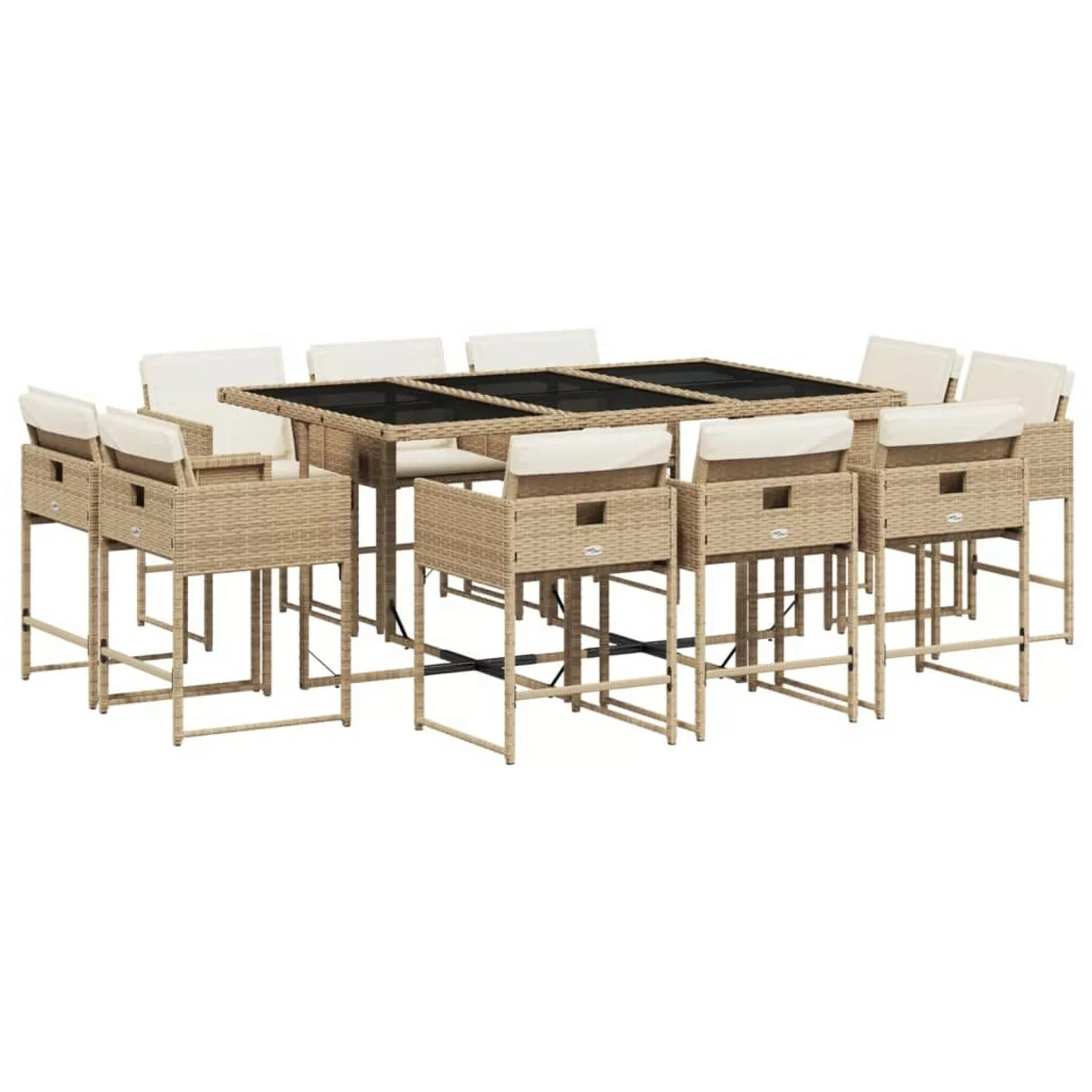 vidaXL 11-tlg Garten-Essgruppe mit Kissen Beige Poly Rattan Modell 10 günstig online kaufen