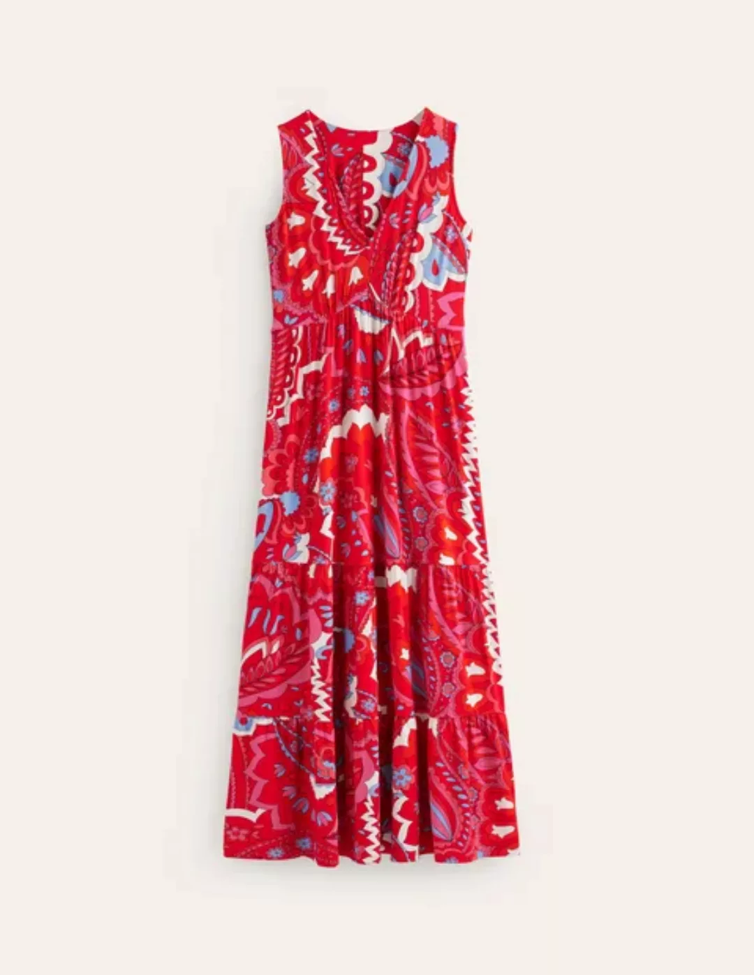 Sylvia Maxi-Stufenkleid aus Jersey Damen Boden, Flammenrot, Foliage Paisley günstig online kaufen