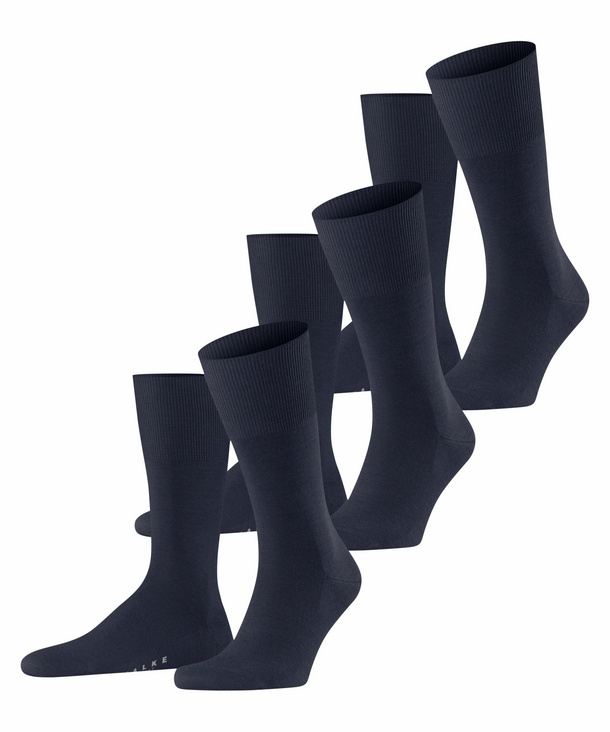 FALKE Airport 3-Pack Herren Socken, 43-44, Blau, Uni, Schurwolle, 13007-637 günstig online kaufen