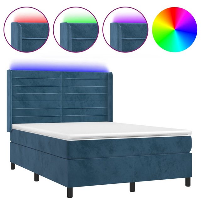 vidaXL Boxspringbett Boxspringbett mit Matratze und LED Samt (140 x 200 cm, günstig online kaufen