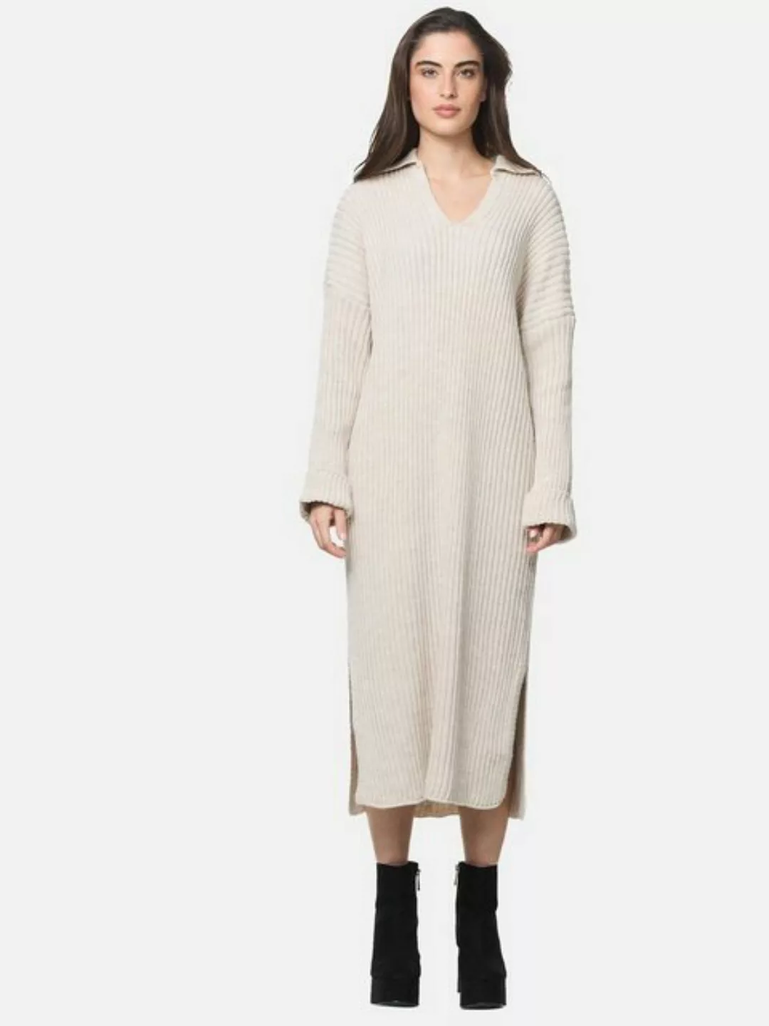 Elara Sommerkleid Elara Damen Strickkleid Kragen (1-tlg) günstig online kaufen