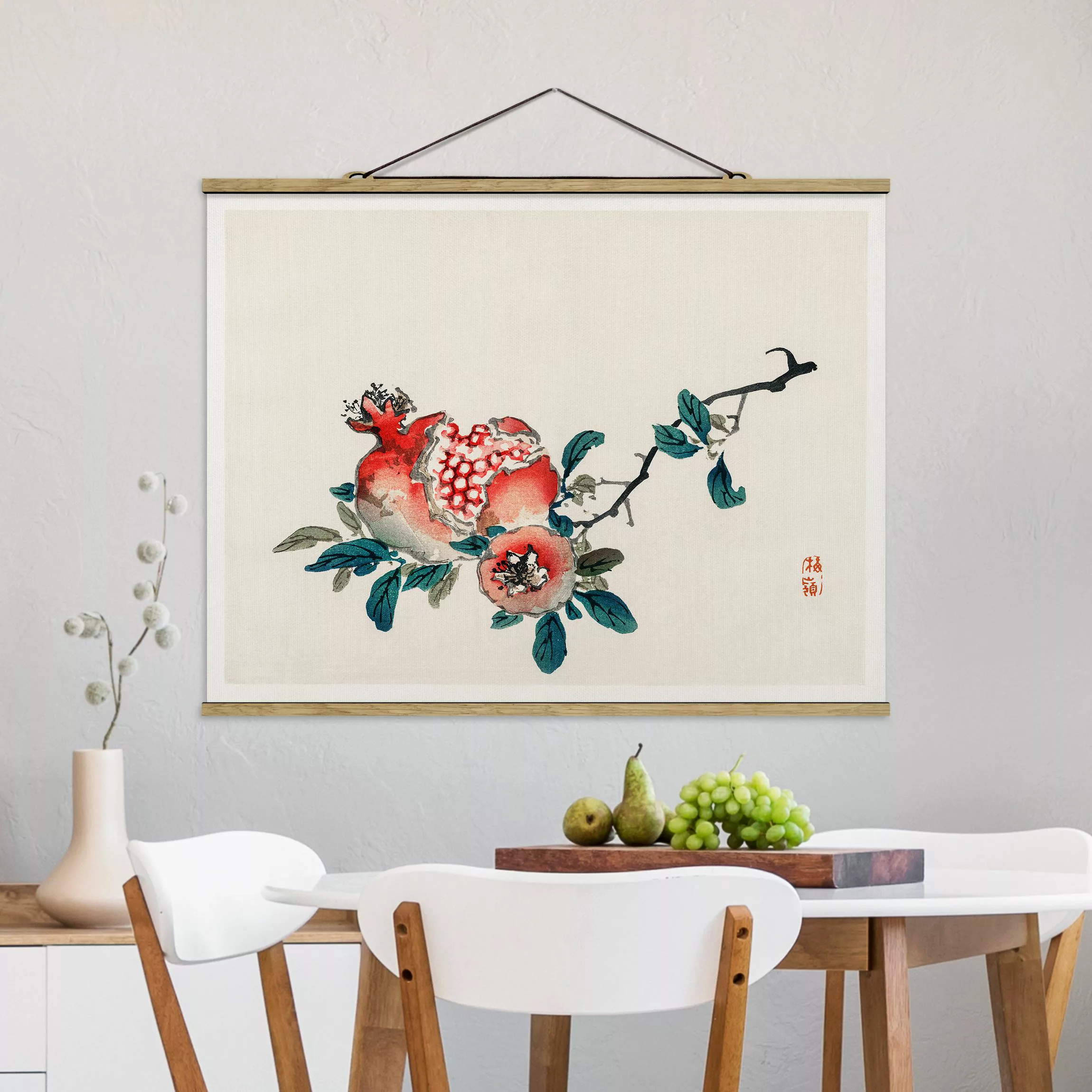 Stoffbild Blumen mit Posterleisten - Querformat Asiatische Vintage Zeichnun günstig online kaufen