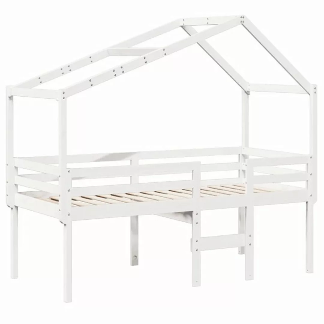 vidaXL Bett Hochbett mit Dach Weiß 75x190 cm Massivholz Kiefer günstig online kaufen