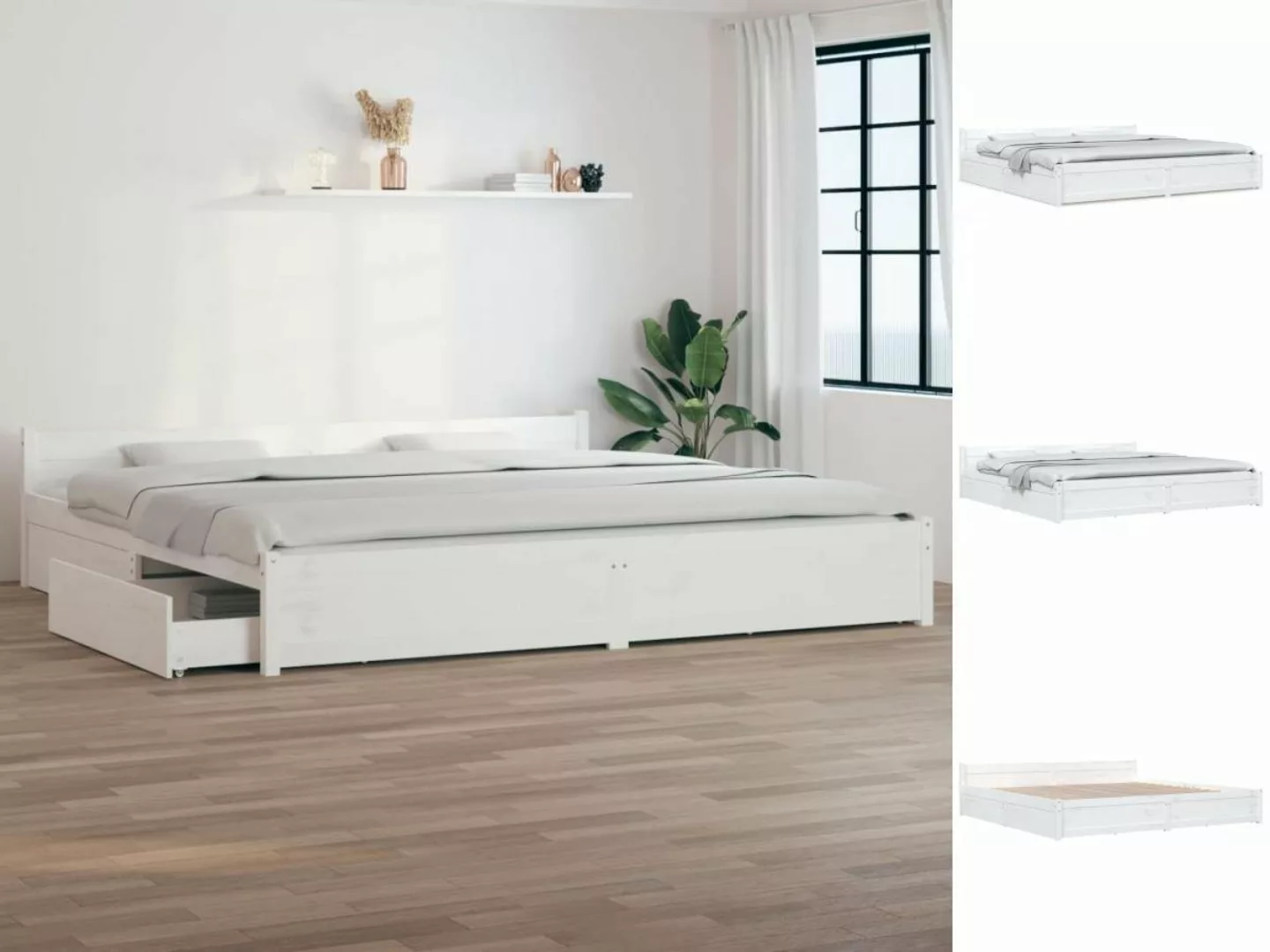 vidaXL Bettgestell Bett mit Schubladen Weiß 180x200 cm 6FT Super King Bettg günstig online kaufen