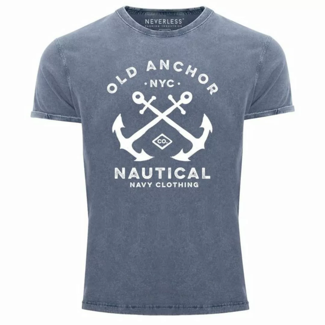 Neverless Print-Shirt Herren Vintage Shirt gekreuzte Anker Old Anchor Nauti günstig online kaufen