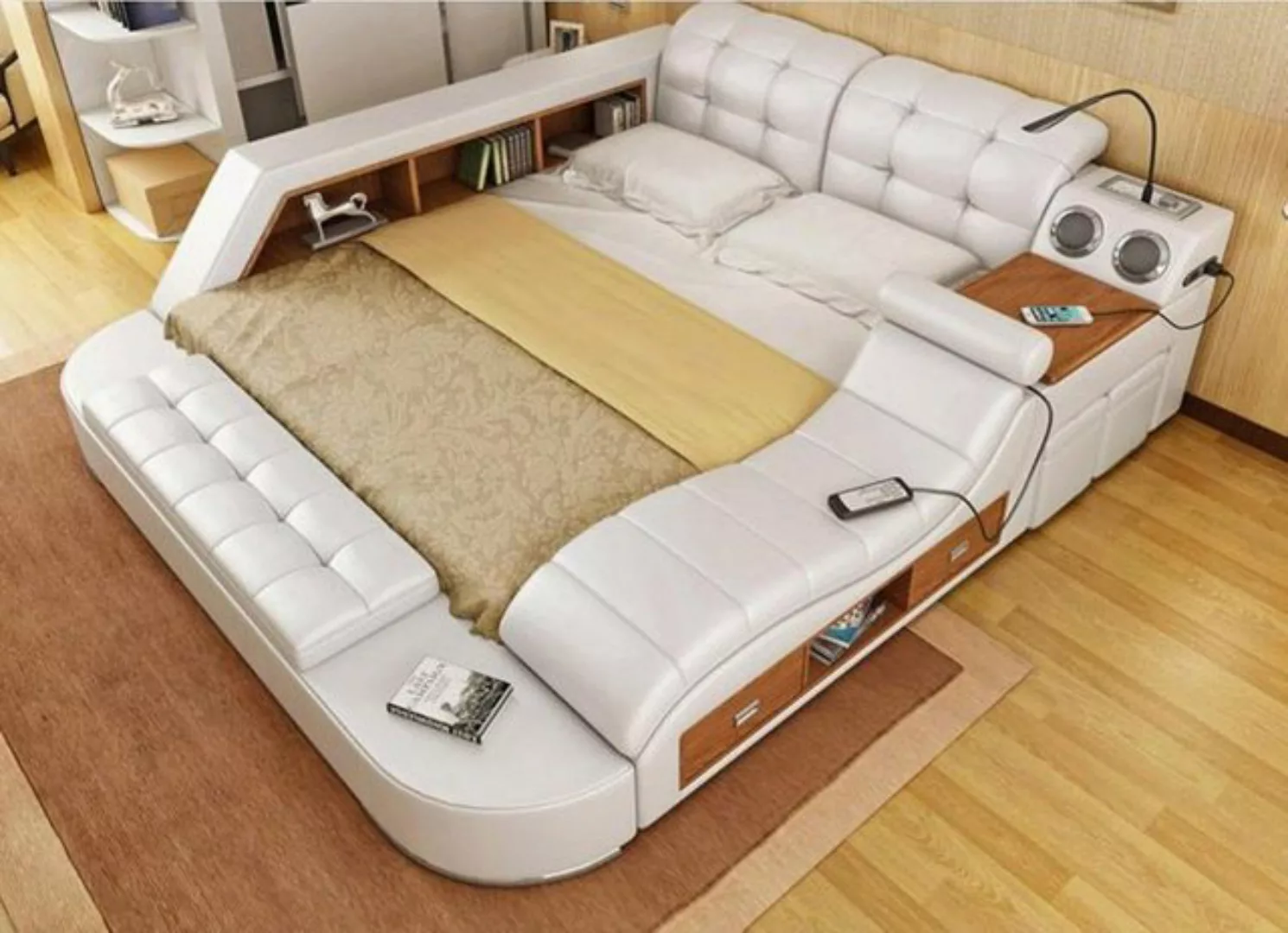 JVmoebel Bett Doppel Luxus Leder Bett + USB Polster Betten Moderne Multifun günstig online kaufen