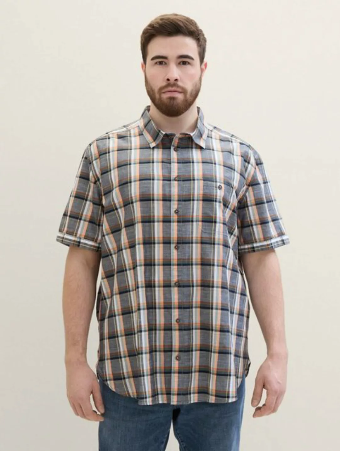 TOM TAILOR PLUS Langarmhemd Plus - Kurzarmhemd mit Karomuster günstig online kaufen