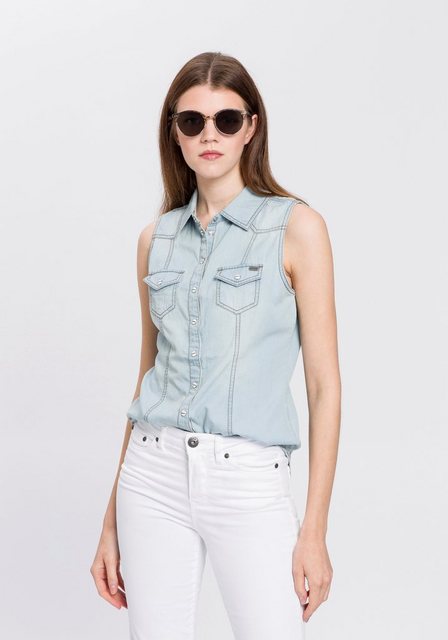 Arizona Jeansbluse, mit Knöpfen in Perlmuttoptik günstig online kaufen