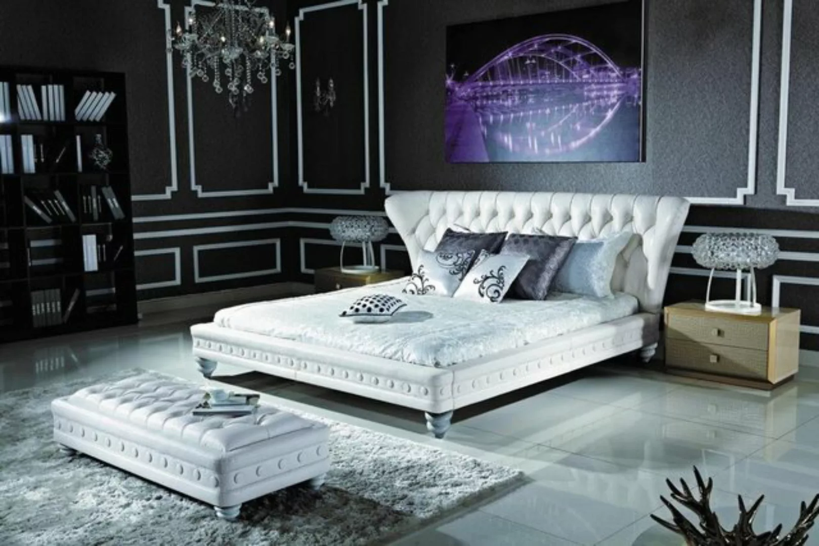 JVmoebel Bett Designer Doppelbett Bett Betten Leder Chesterfield Hotel Luxu günstig online kaufen