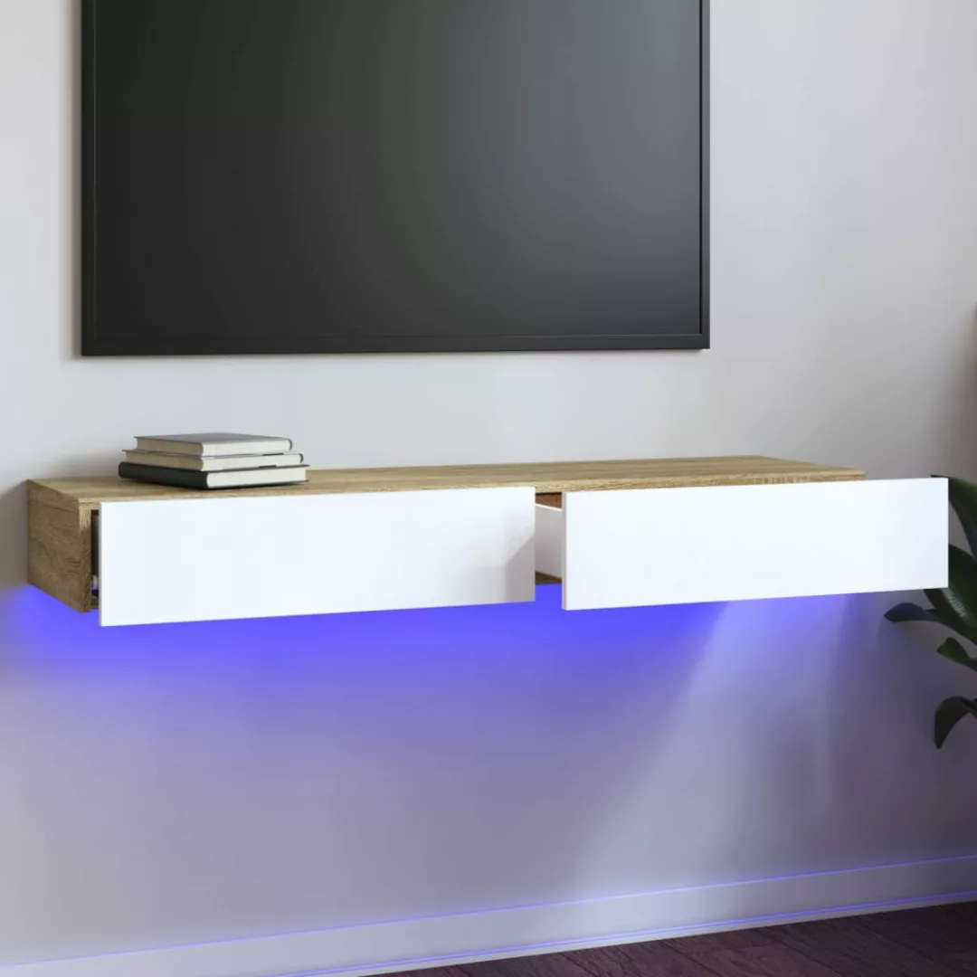 Vidaxl Tv-schrank Mit Led-leuchten Weiß & Sonoma-eiche 120x35x15,5 Cm günstig online kaufen