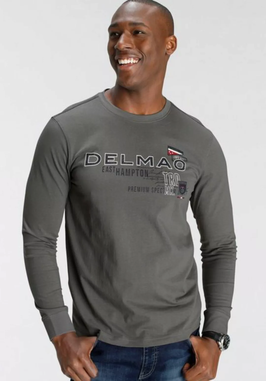 DELMAO Langarmshirt, schmale Passform, bedruckt, Rundhalsausschnitt, aus Ba günstig online kaufen