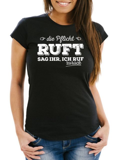 MoonWorks Print-Shirt Damen T-Shirt Die Pflicht ruft. Sag ihr ich ruf zurüc günstig online kaufen