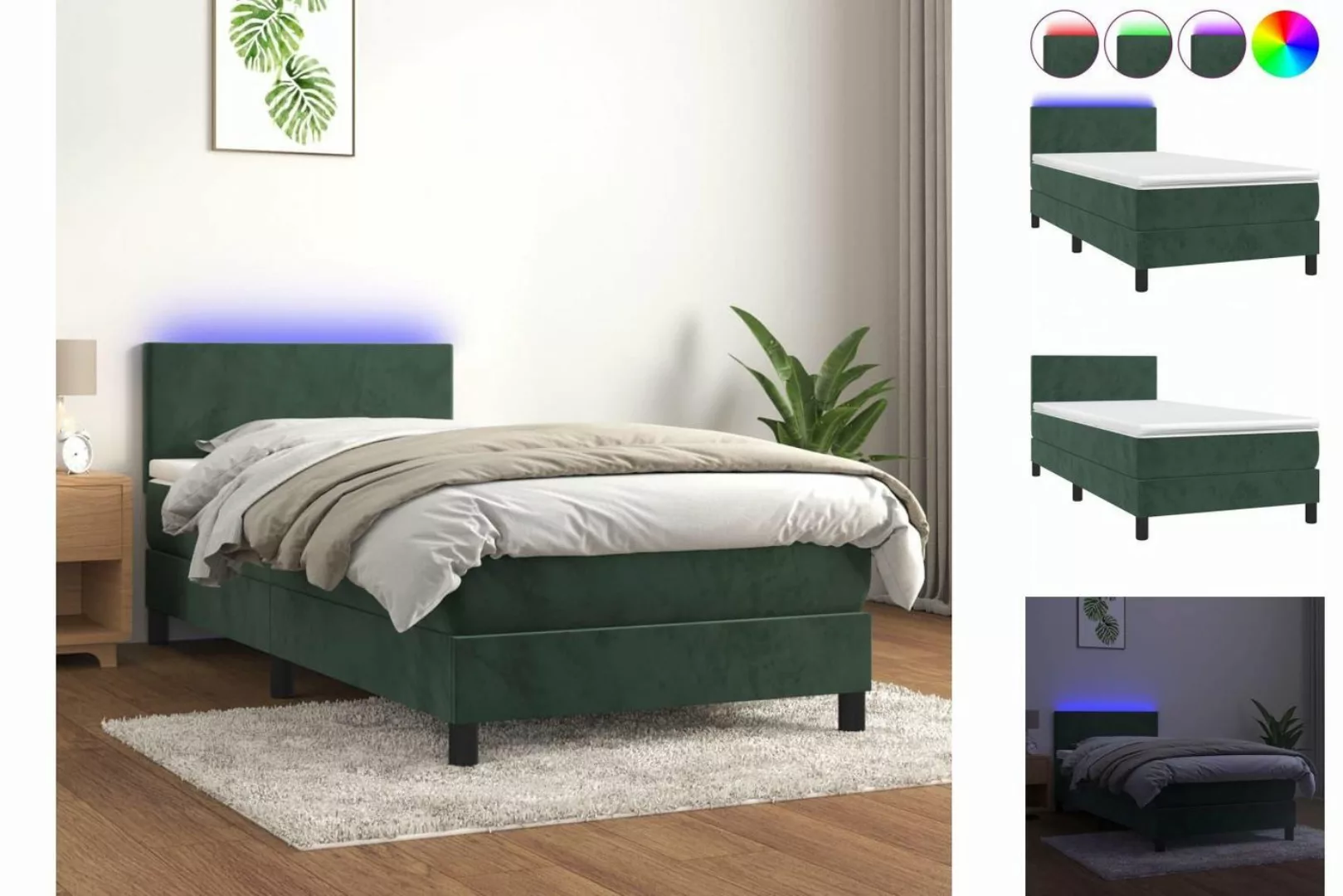 vidaXL Boxspringbett Boxspringbett mit Matratze LED Dunkelgrün 90x200 cm Sa günstig online kaufen