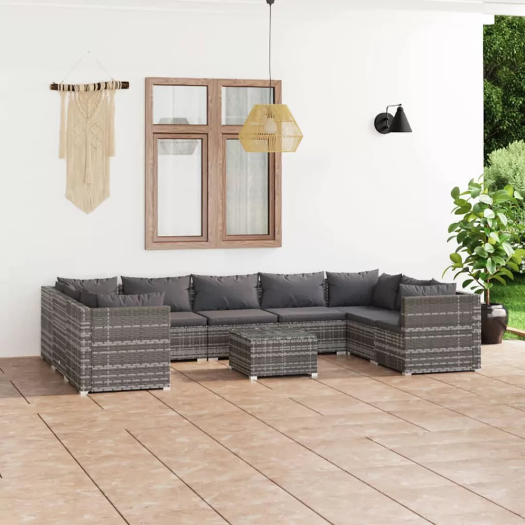 Vidaxl 10-tlg. Garten-lounge-set Mit Kissen Poly Rattan Grau günstig online kaufen