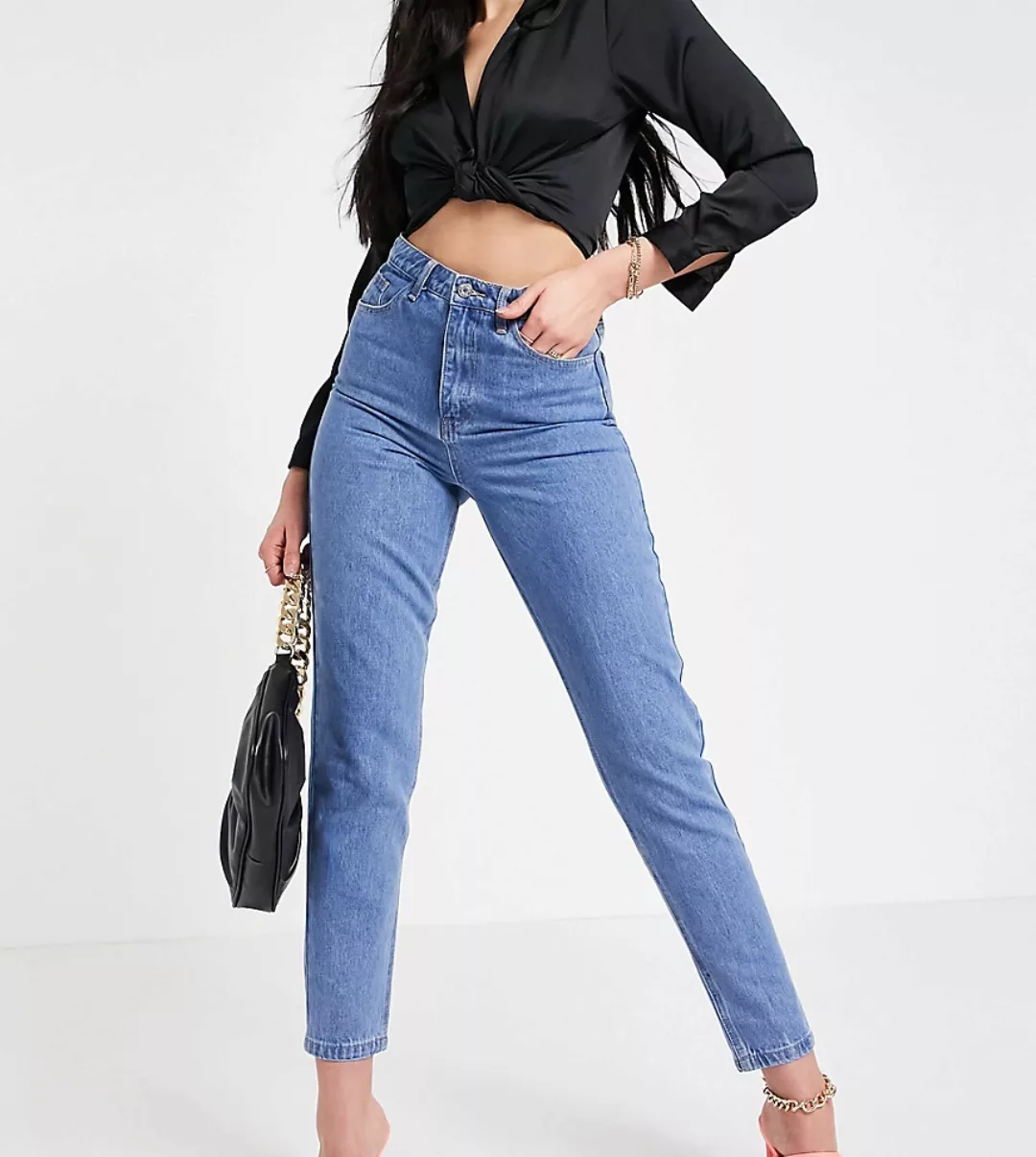 Missguided Tall – Riot – Mom-Jeans in Blau aus festem Material mit hohem Bu günstig online kaufen