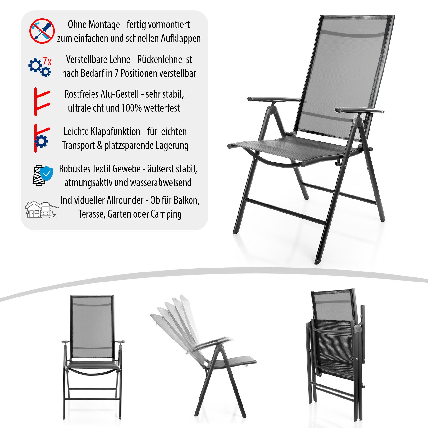 BigDean Gartenstuhl 4 Stück Balkonstühle dunkelgrau günstig online kaufen
