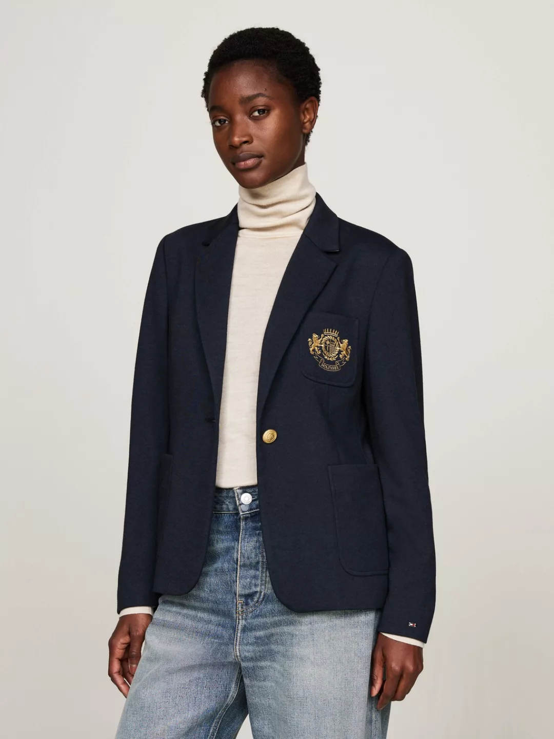 Tommy Hilfiger Kurzblazer HERITAGE CREST SLIM SB BLAZER mit Logostickerei günstig online kaufen