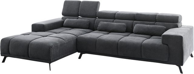 DELIFE Ecksofa Ordino, Mikrofaser Schwarz 285x200 Ottomane links Relaxfunkt günstig online kaufen