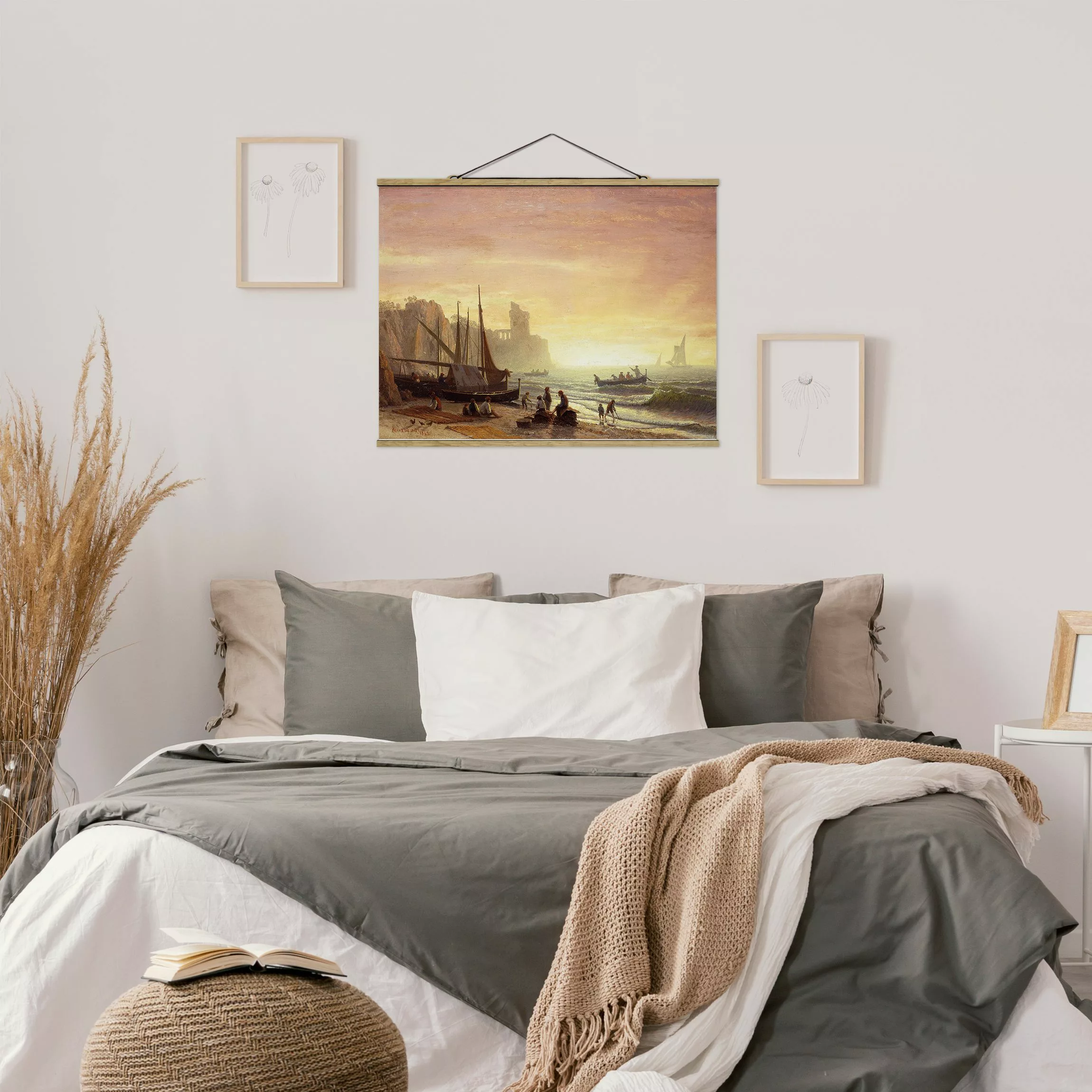 Stoffbild Strand mit Posterleisten - Querformat Albert Bierstadt - Fischere günstig online kaufen
