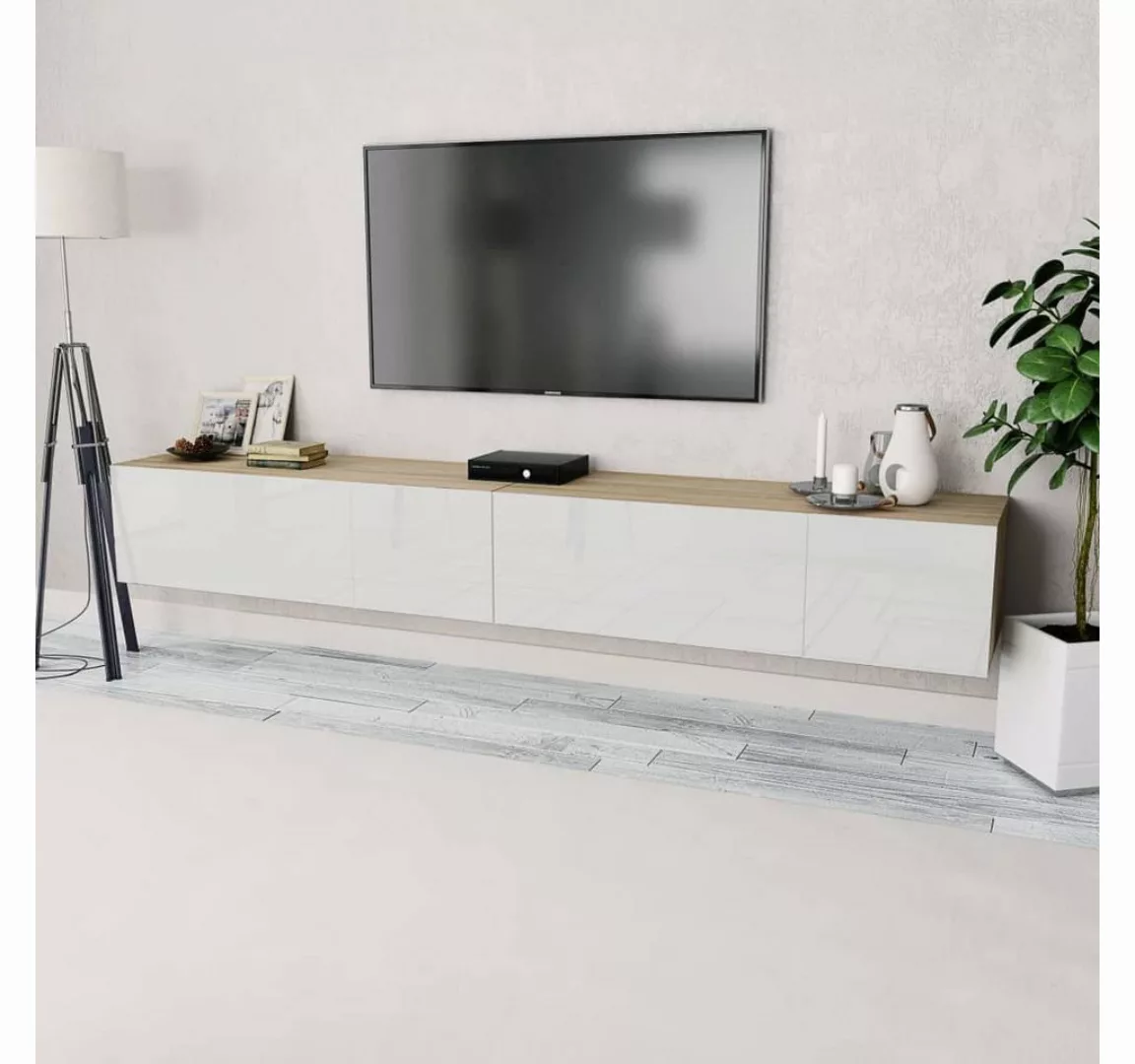 vidaXL TV-Schrank TV-Schränke 2 Stk. 120x40x34cm Hochglanz-Weiß Eiche (2-St günstig online kaufen