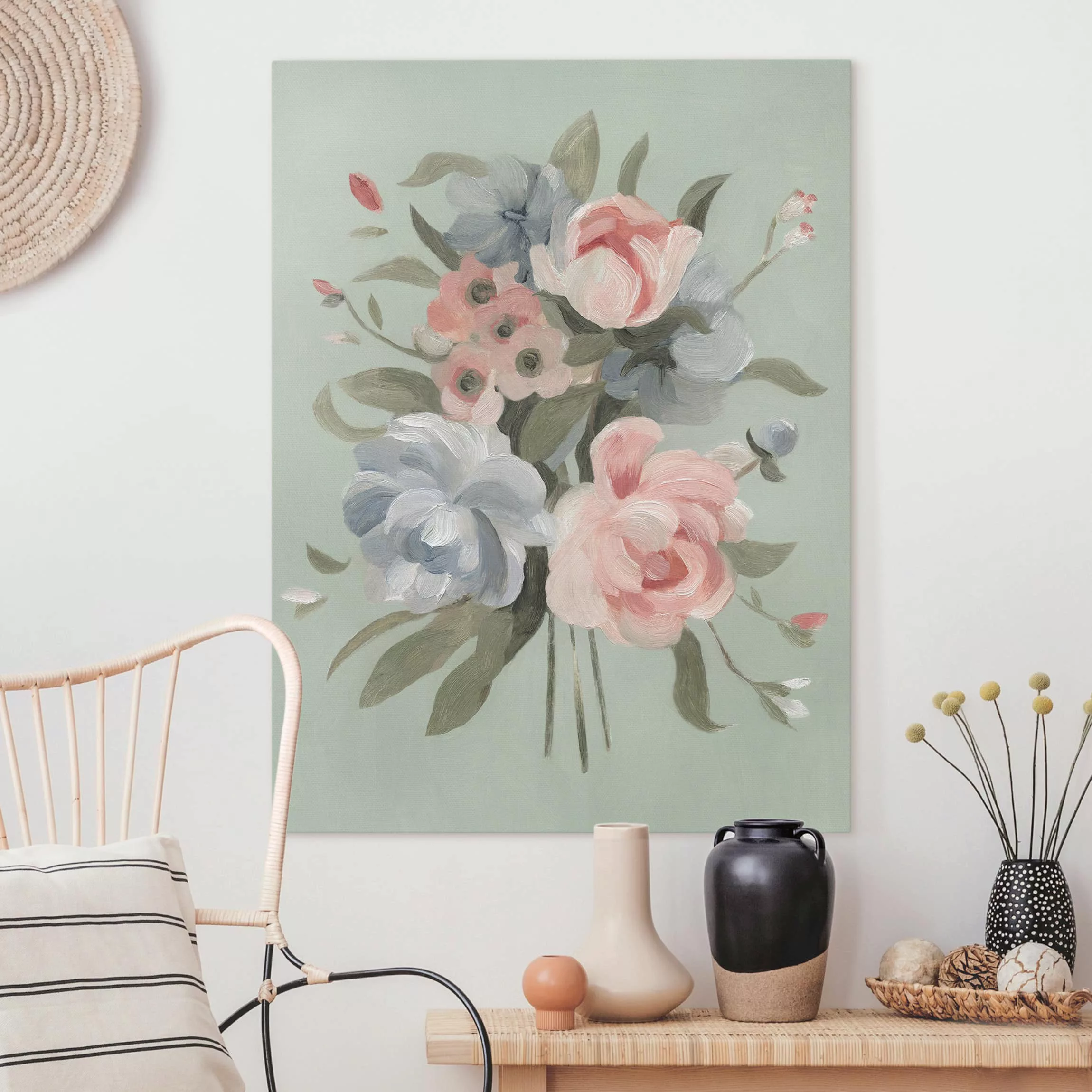 Leinwandbild Blumen - Hochformat Bouquet in Pastell II günstig online kaufen