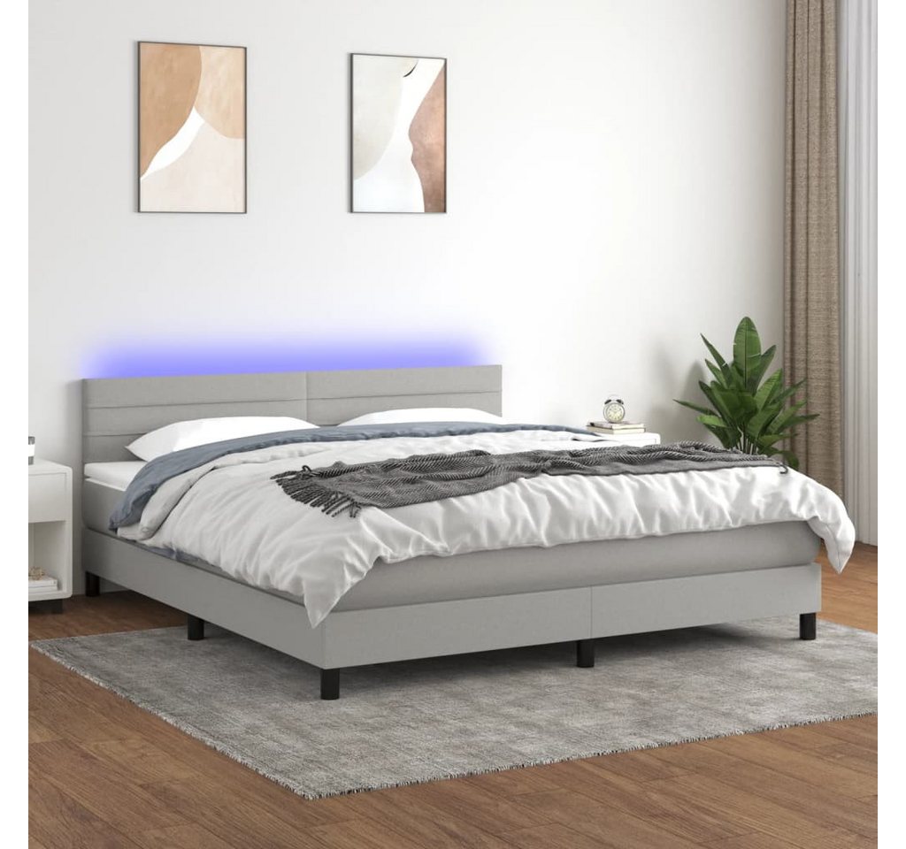 vidaXL Boxspringbett Boxspringbett mit Matratze LED Hellgrau 180x200 cm Sto günstig online kaufen