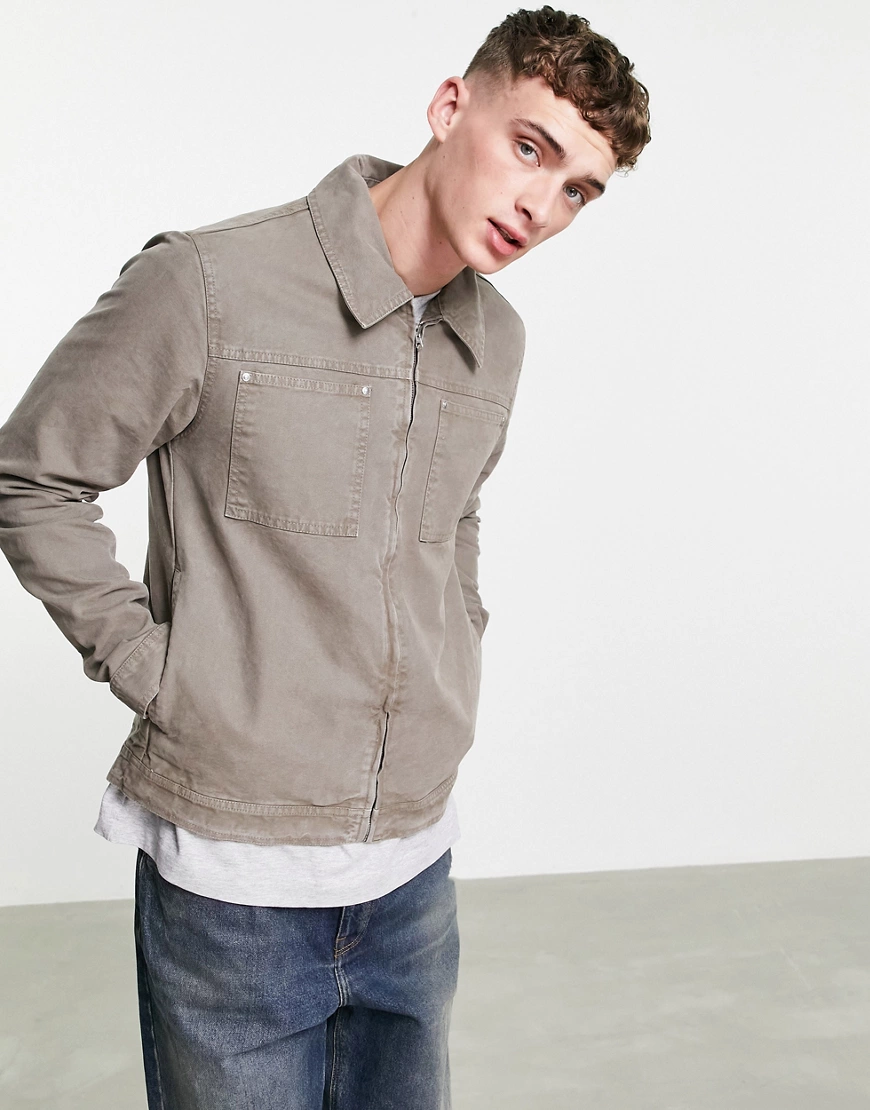 ASOS DESIGN – Überfärbte Harrington-Jacke in Stein-Neutral günstig online kaufen