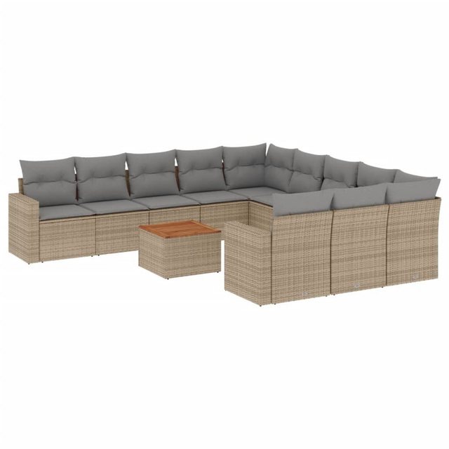 vidaXL Sofaelement 12-tlg. Garten-Sofagarnitur mit Kissen Beige Poly Rattan günstig online kaufen