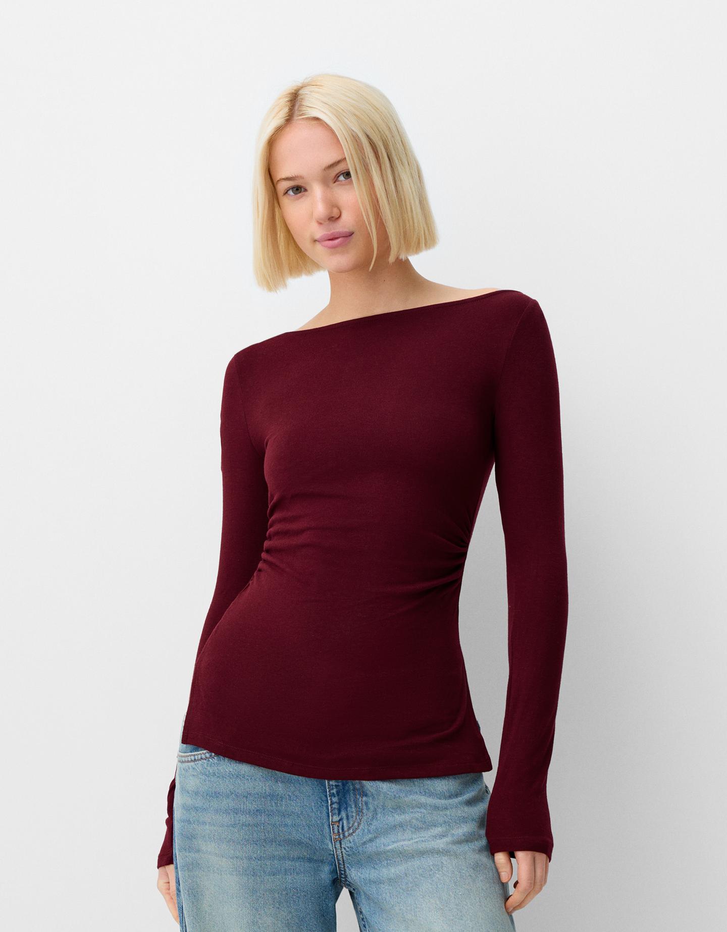 Bershka Langarmshirt Damen L Bordeaux günstig online kaufen