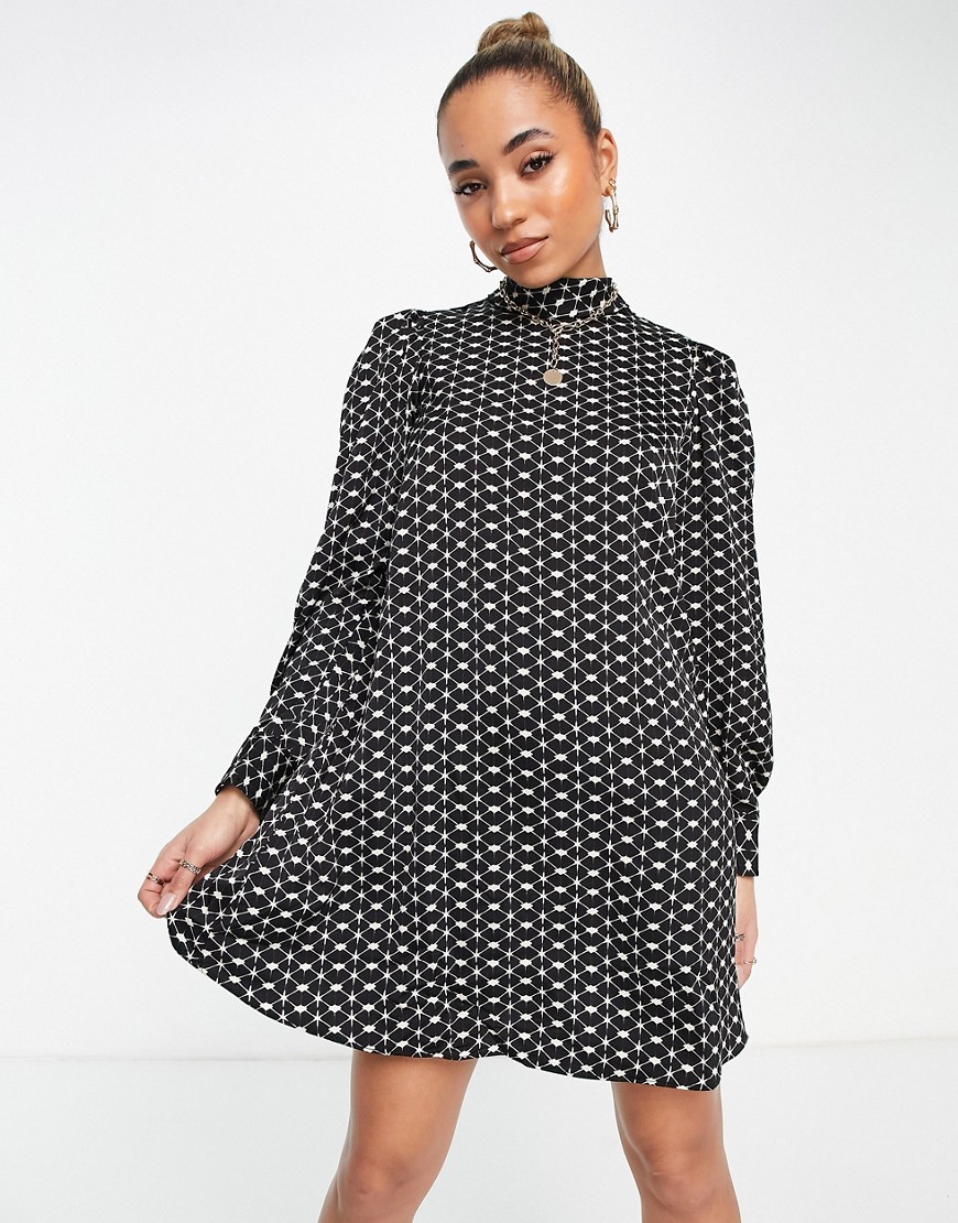 Mango – A-Linien-Kleid mit Retro-Print in Schwarz günstig online kaufen
