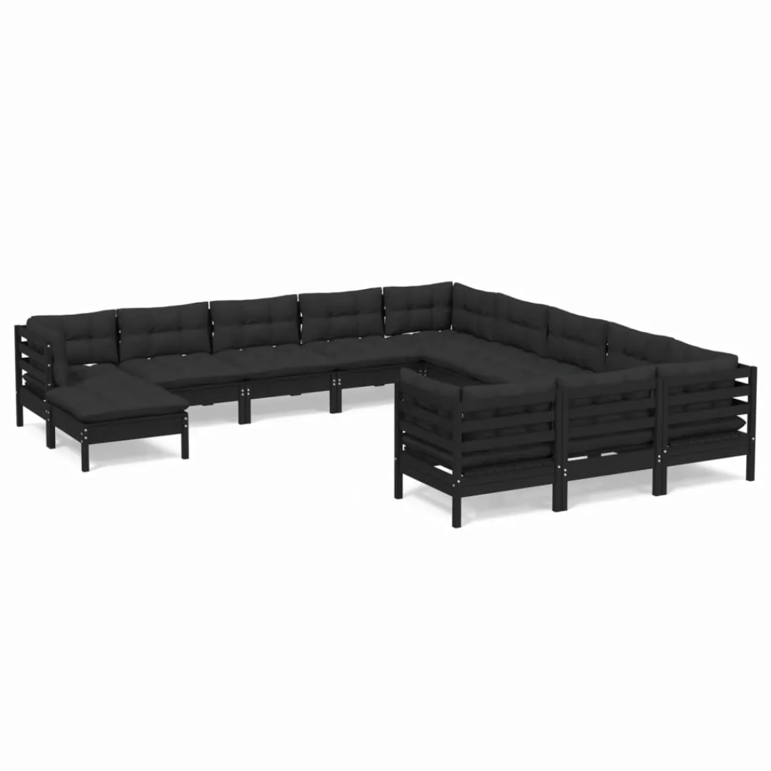 12-tlg. Garten-lounge-set Mit Kissen Schwarz Kiefernholz günstig online kaufen