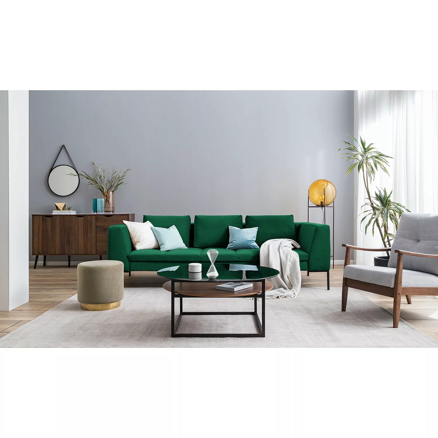 home24 Studio Copenhagen Sofa Madison 3-Sitzer Dunkelgrün Samt 238x82x105 c günstig online kaufen