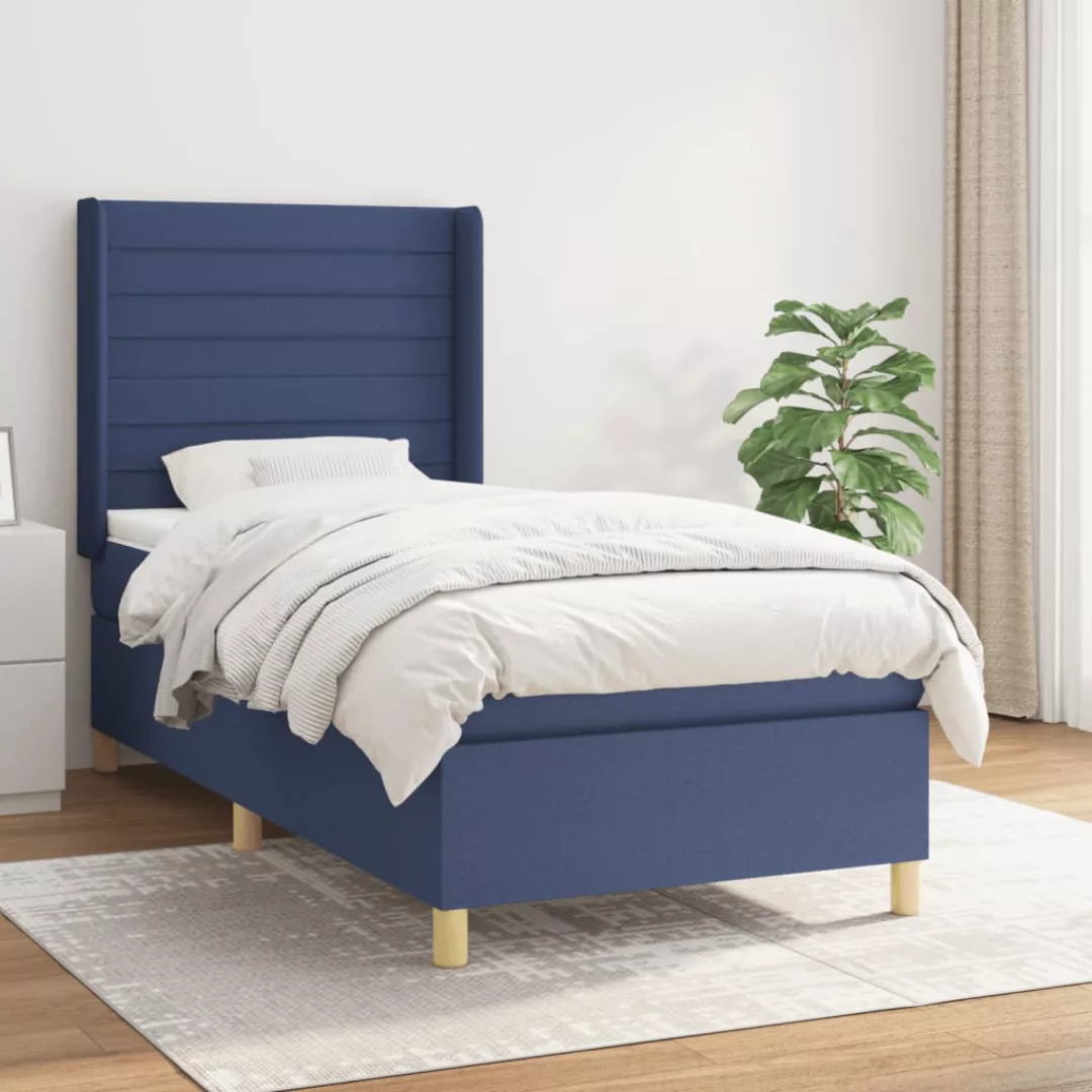 vidaXL Bettgestell Boxspringbett mit Matratze Blau 100x200 cm Stoff Bett Be günstig online kaufen