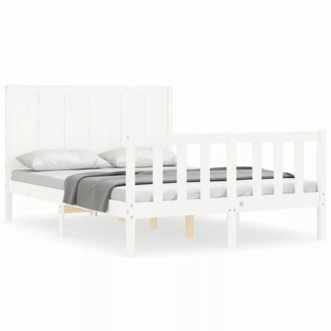 vidaXL Bettgestell Massivholzbett mit Kopfteil Weiß 140x200 cm Bett Bettges günstig online kaufen