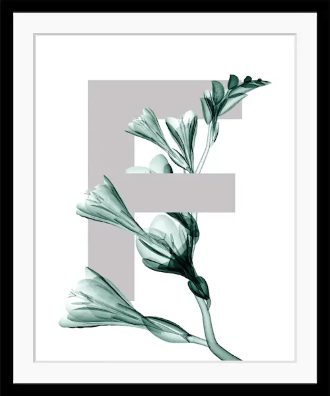 queence Bild »F-Flower«, Buchstaben, gerahmt, Blume, Blätter günstig online kaufen