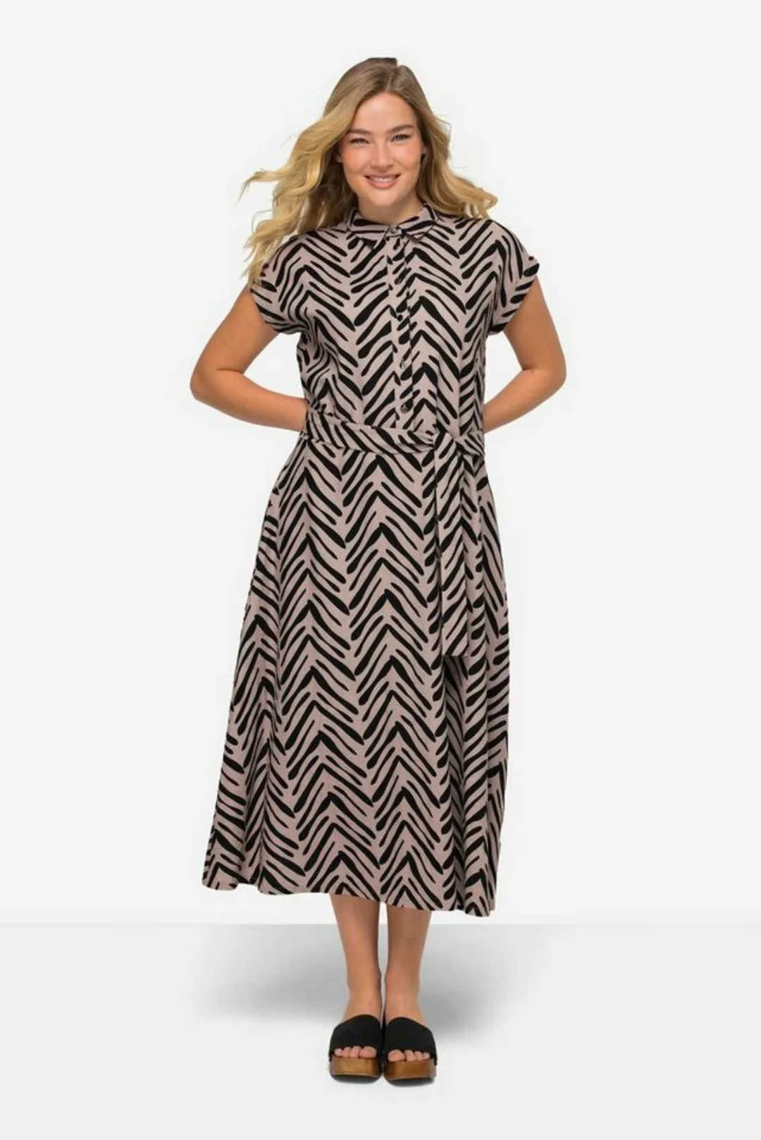 Laurasøn Sommerkleid Leinenmix-Kleid Zebra-Stil Print Hemdkragen günstig online kaufen