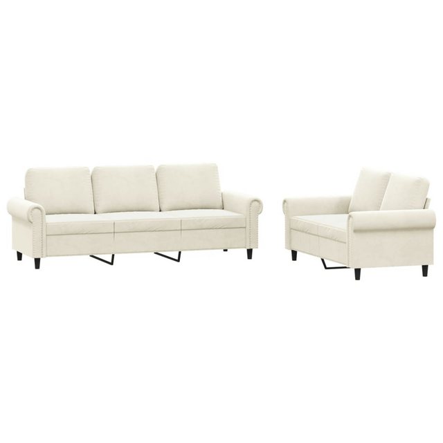 vidaXL Sofa 2-tlg. Sofagarnitur mit Kissen Creme Samt günstig online kaufen