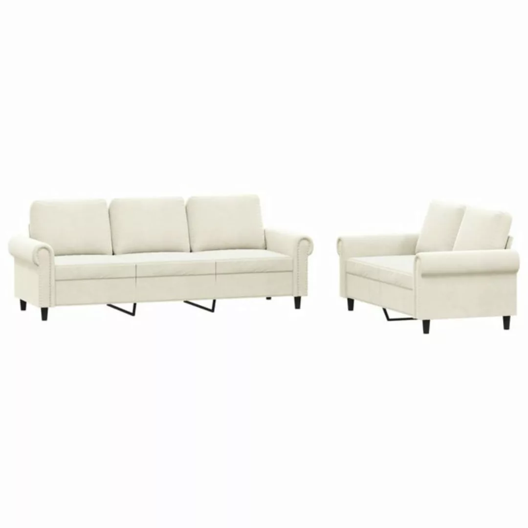 vidaXL Sofa 2-tlg. Sofagarnitur mit Kissen Creme Samt günstig online kaufen