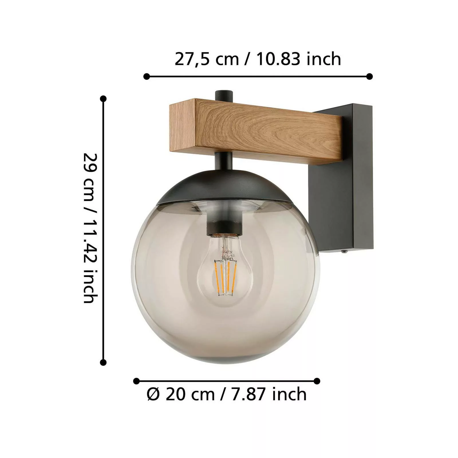 Außenwandleuchte Bufalata schwarz/Holz, Glas rauch günstig online kaufen