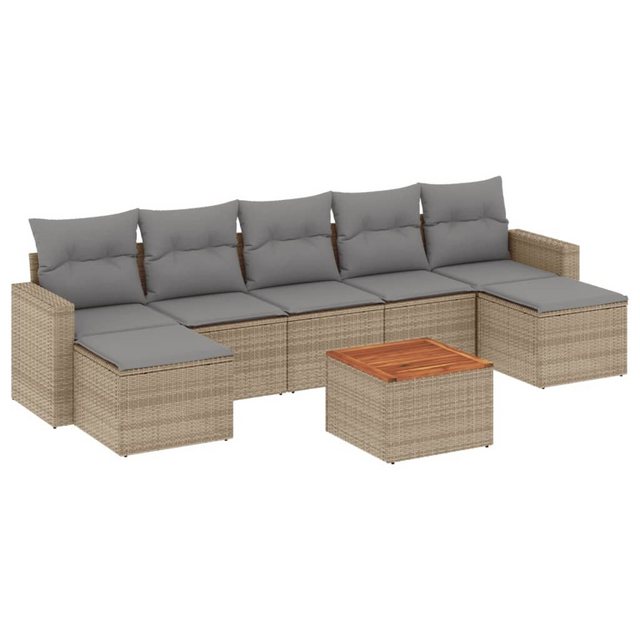 vidaXL Sofaelement 8-tlg. Garten-Sofagarnitur mit Kissen Beige Poly Rattan günstig online kaufen