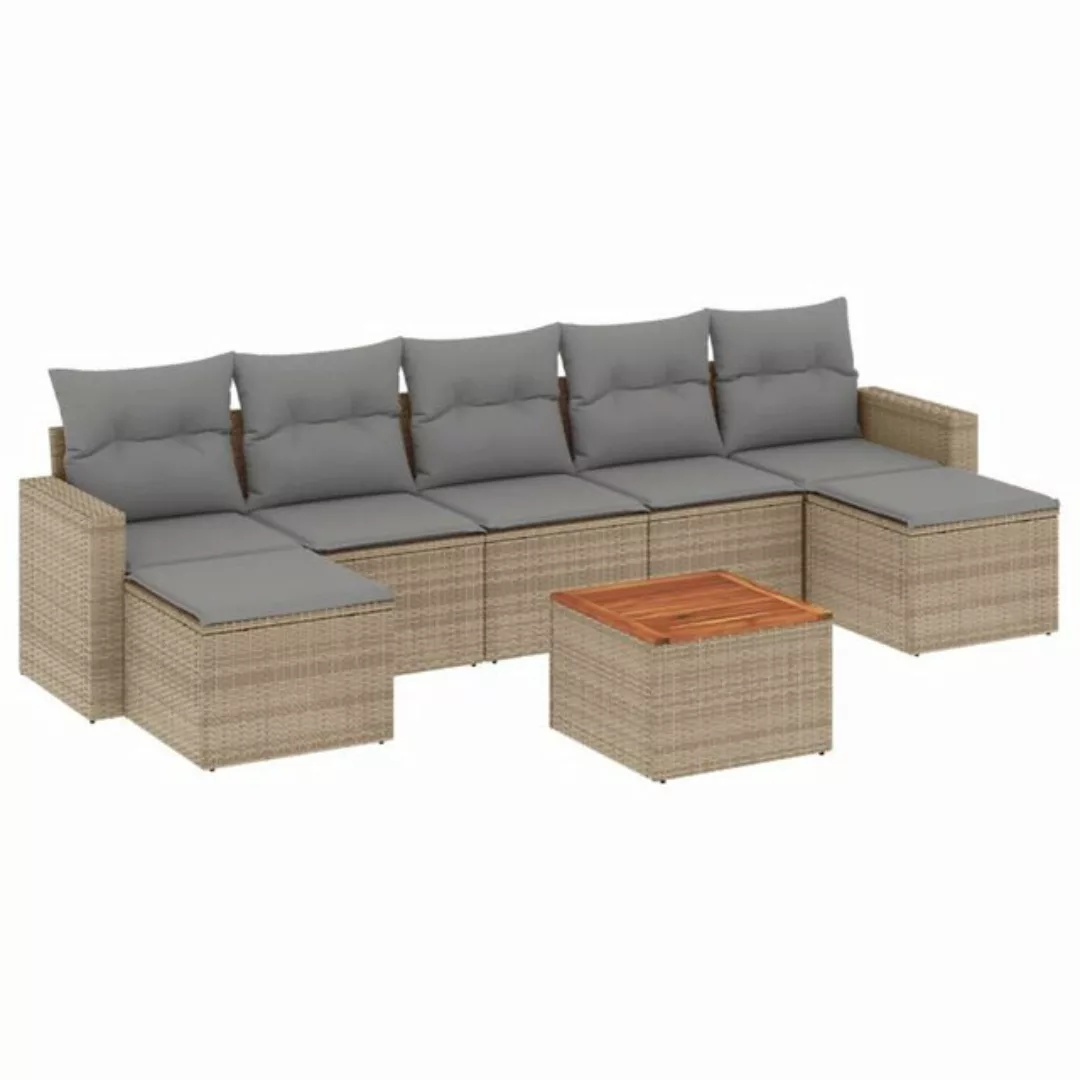 vidaXL Sofaelement 8-tlg. Garten-Sofagarnitur mit Kissen Beige Poly Rattan günstig online kaufen