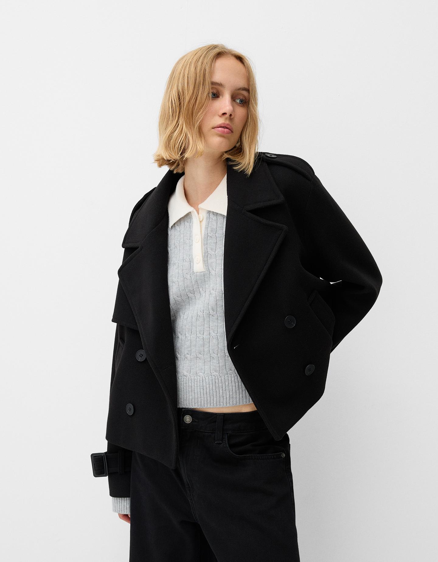 Bershka Kurze Trench-Jacke Soft Damen Xs Schwarz günstig online kaufen