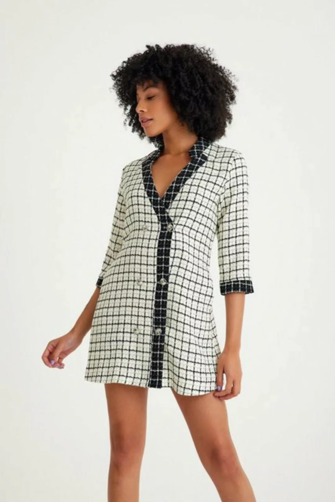 Just Like You Minikleid Kariertes, zweireihiges Kleid mit Seitentaschen günstig online kaufen