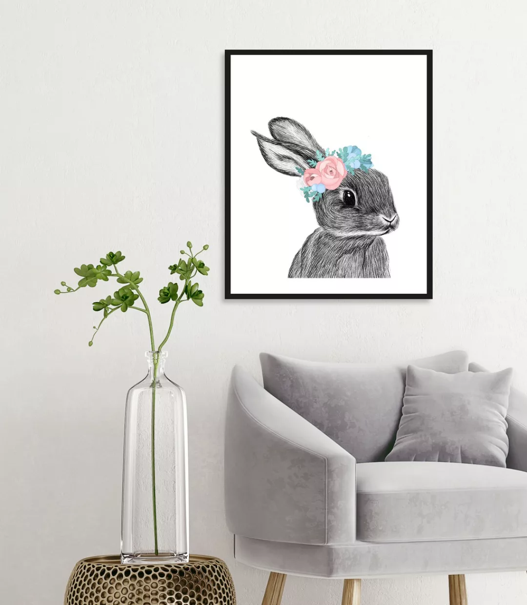 queence Bild "Albert", Hase, (1 St.), mit Rahmen, schwarz günstig online kaufen