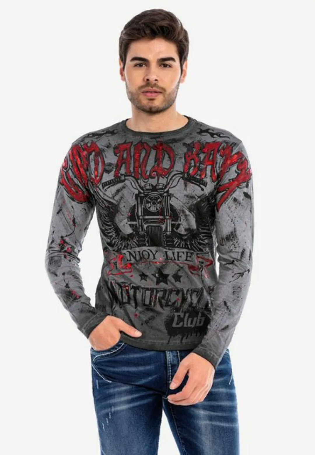 Cipo & Baxx Langarmshirt mit trendigem Allover-Print günstig online kaufen