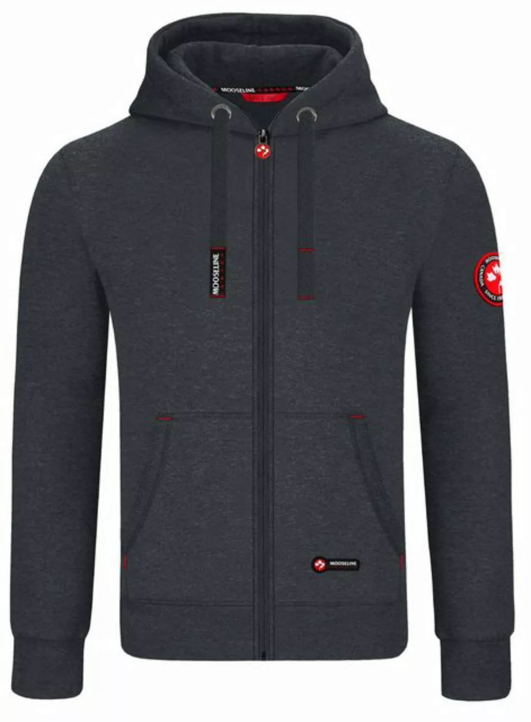 MOOSELINE Sweatjacke Herren Dunkelgrau - rotes Stoffpatch (1-tlg) rote Stof günstig online kaufen