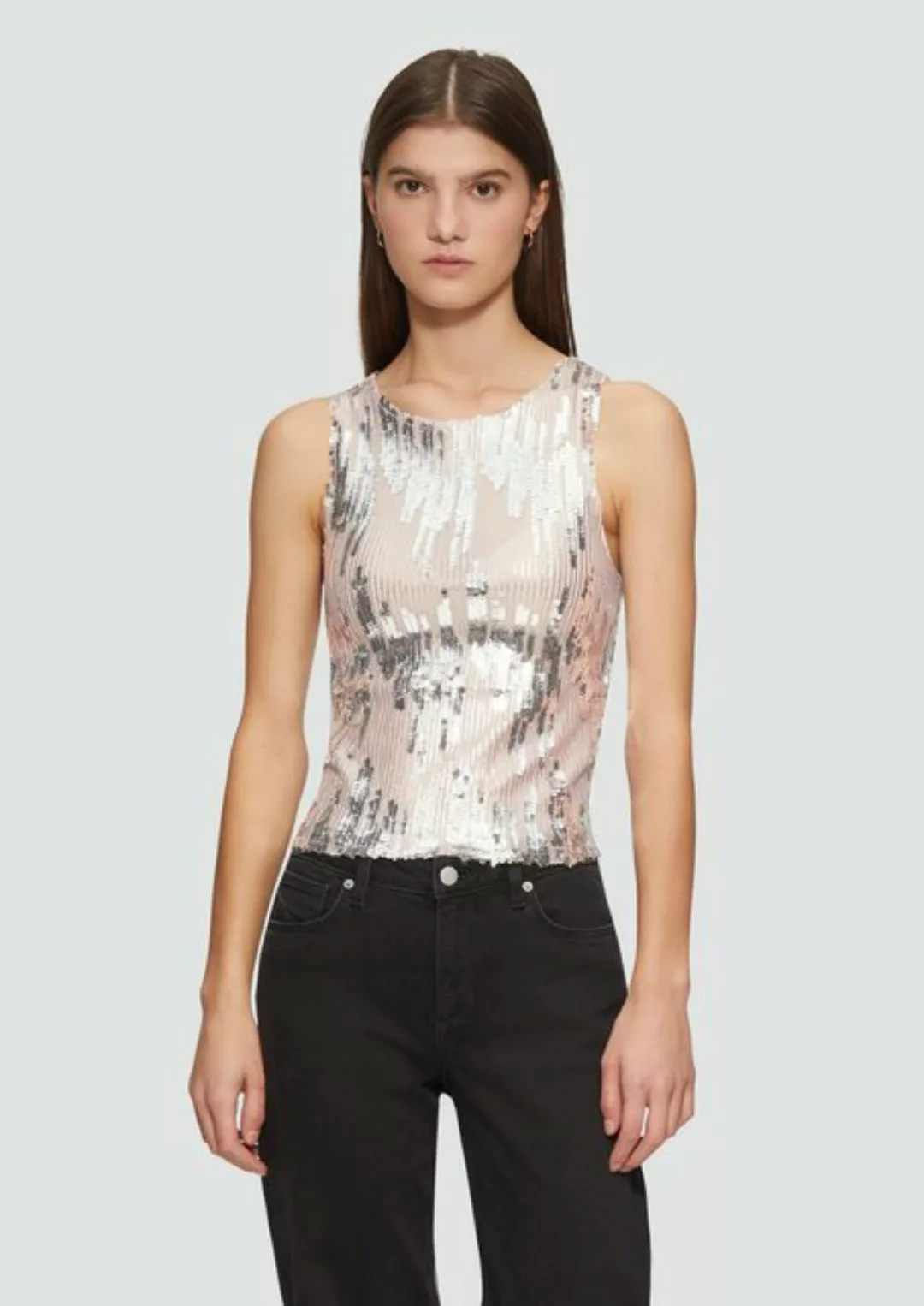 QS Shirttop Leicht transparentes Top mit Pailletten Pailletten günstig online kaufen