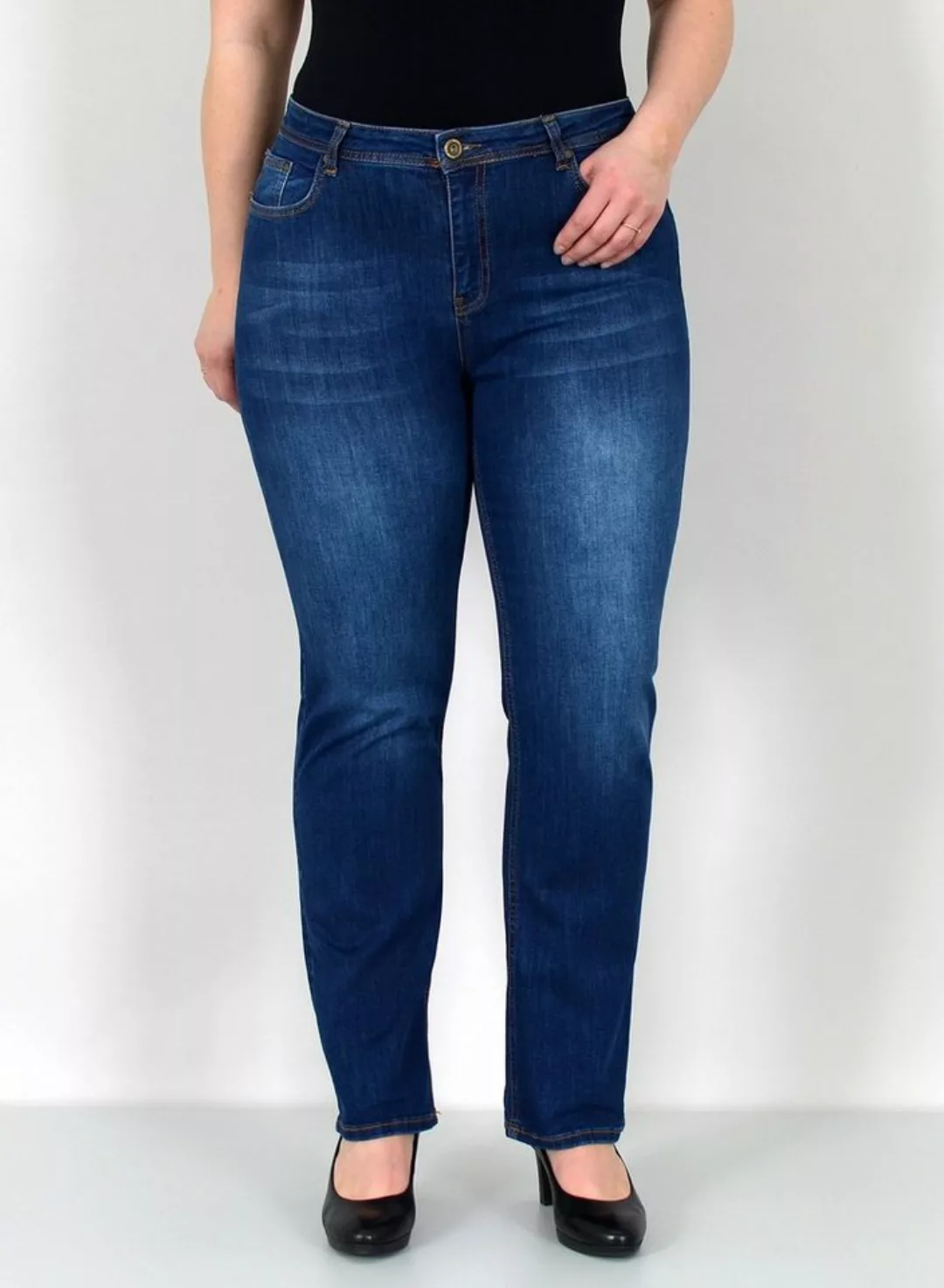 ESRA Straight-Jeans Gerade Schnitt Jeans hoher Bund mit Stretch bis Plus Si günstig online kaufen