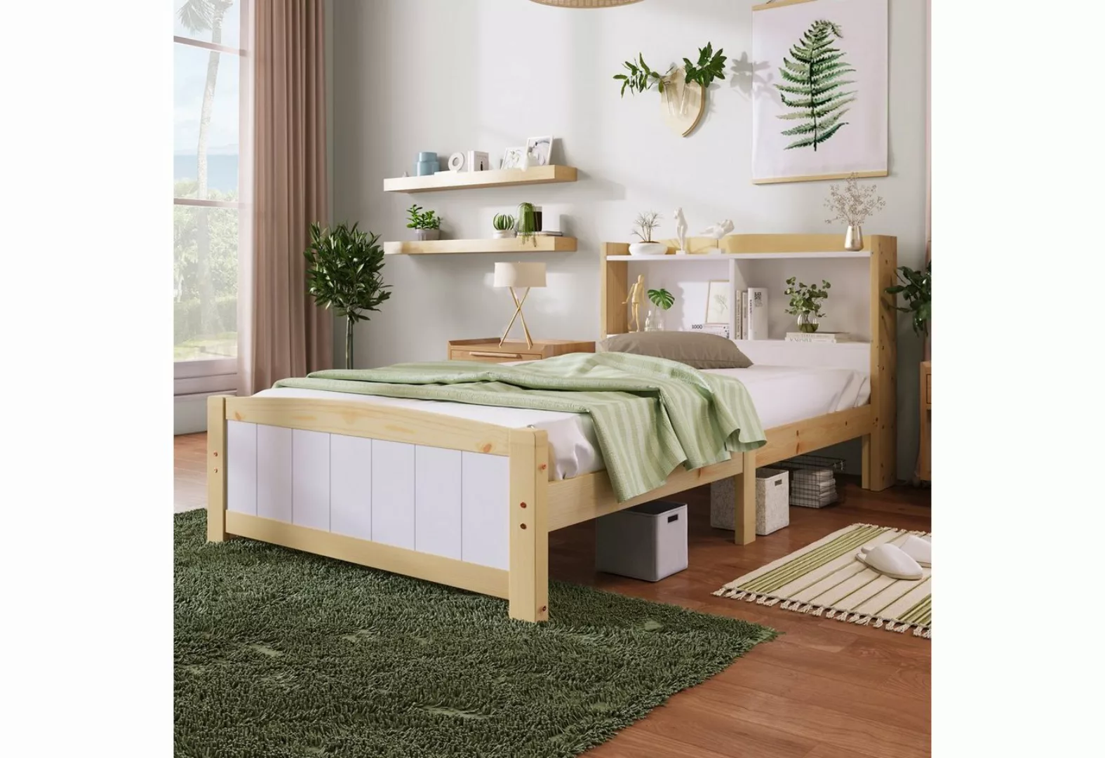 OKWISH Massivholzbett Einzelbett Doppelbett (mit Lattenrost Und Kiefernholz günstig online kaufen